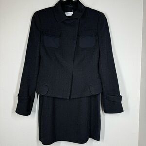 Akris Punto Women's Black Charcoal Wool Blazer Jacket & A Line Skirt Set Size 6